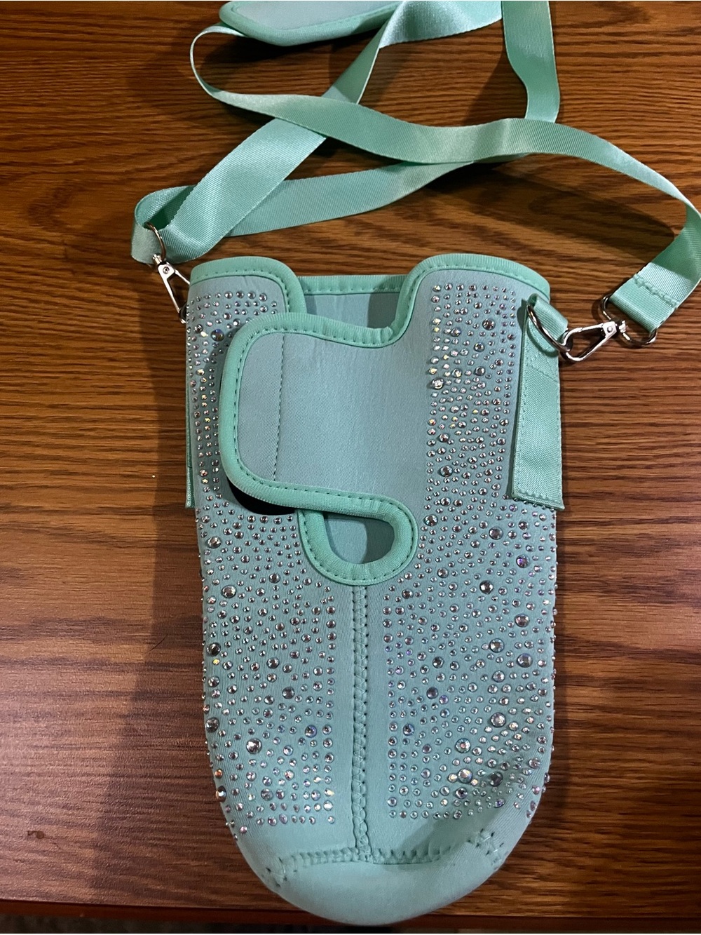 Mint Crystal-Embellished Crossbody Bag Drink Holder- Women